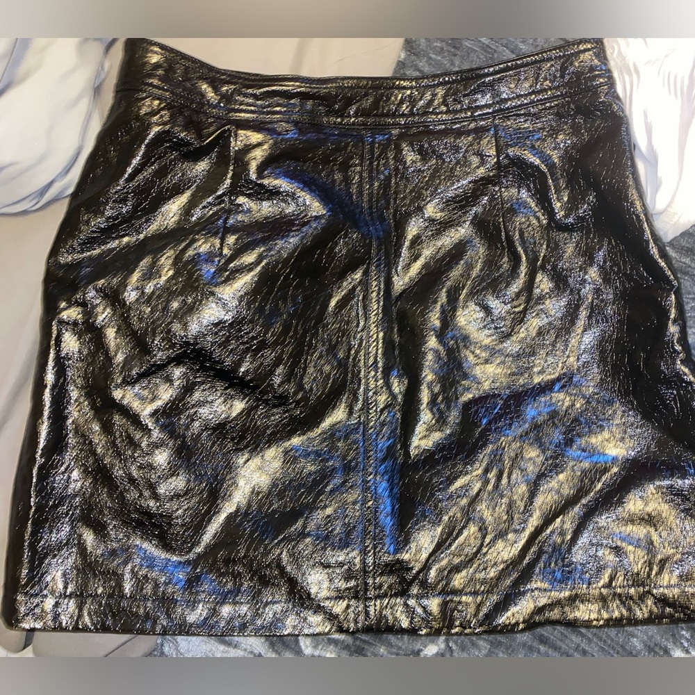 Mini black leather skirt